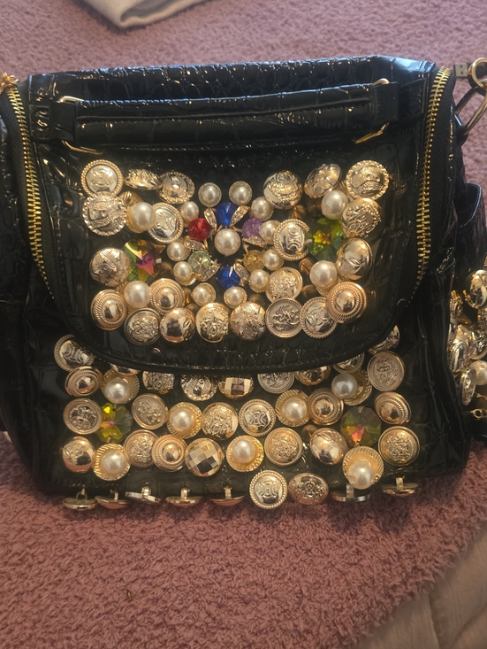 no brand Handbags - Embellished Black Crossbody Bag with Gold Accents